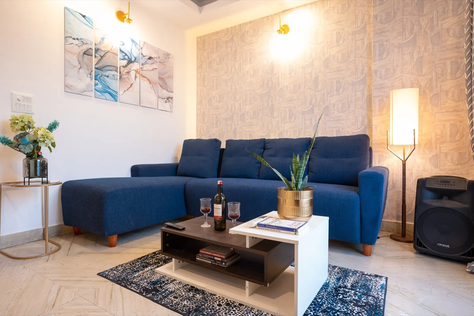 Living room of the Kalkaji two-bedroom apartment